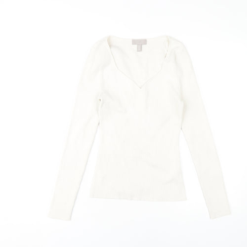 H&M Women's Ivory V-Neck Long Sleeve Knit T-Shirt