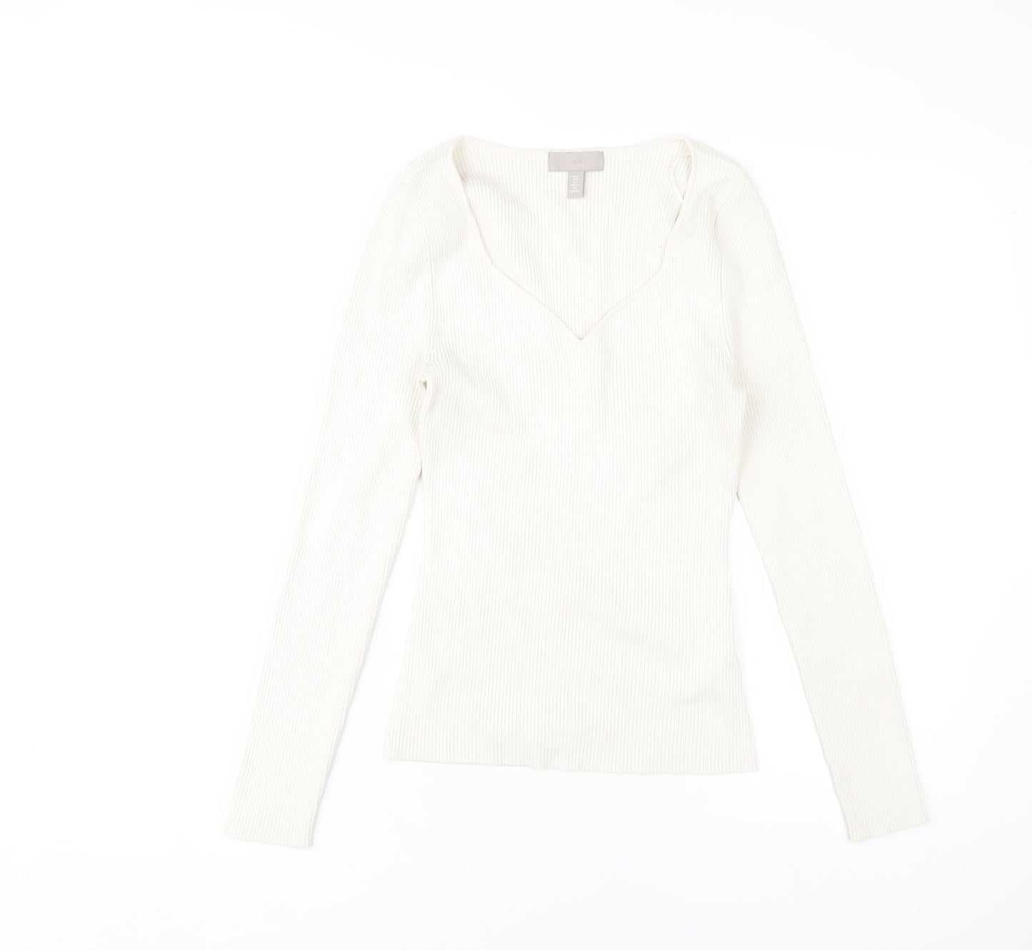 H&M Women's Ivory V-Neck Long Sleeve Knit T-Shirt