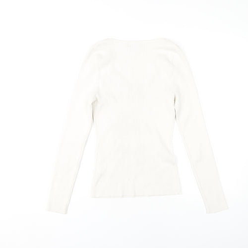 H&M Women's Ivory V-Neck Long Sleeve Knit T-Shirt