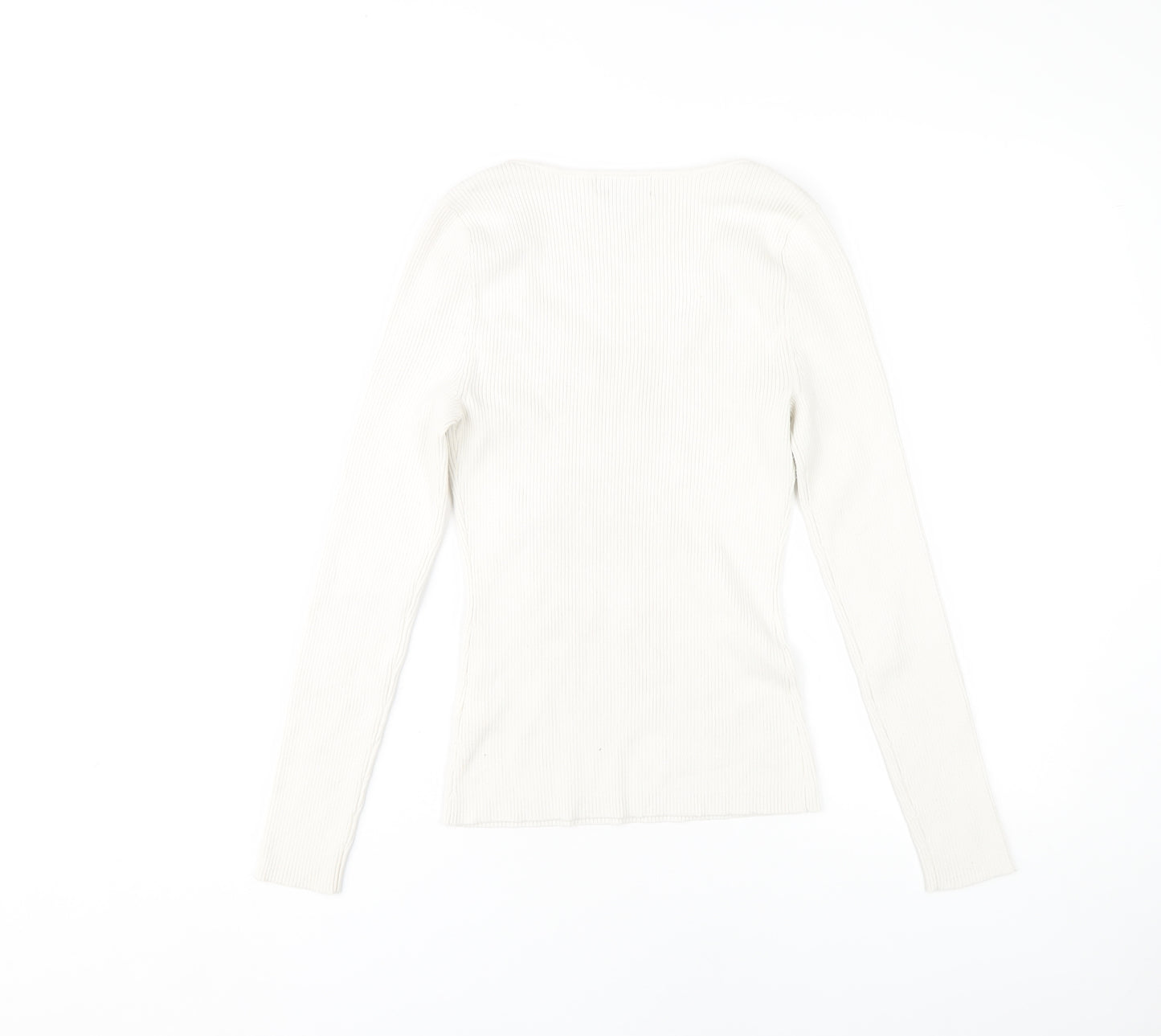 H&M Women's Ivory V-Neck Long Sleeve Knit T-Shirt