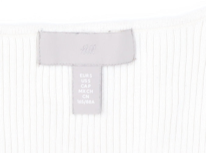 H&M Women's Ivory V-Neck Long Sleeve Knit T-Shirt