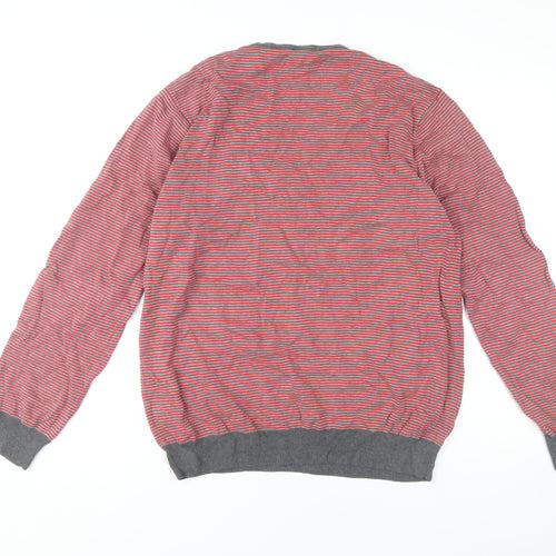 ASOS Men's Red L Henley Jumper, Striped Cotton