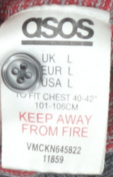 ASOS Men's Red L Henley Jumper, Striped Cotton