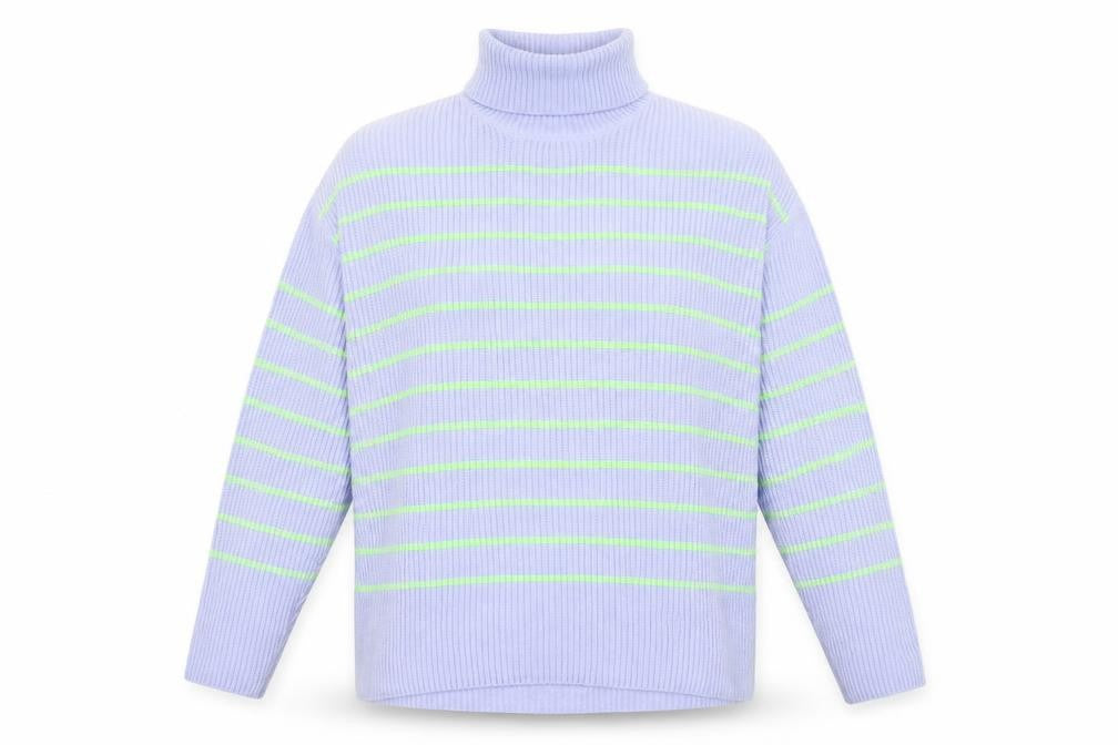Front view of Marks & Spencer Women's Blue Roll Neck Striped Pullover M