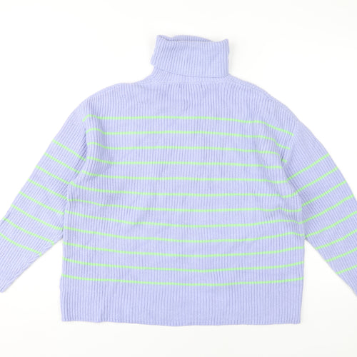 Marks and Spencer Women's Blue Roll Neck Striped Pullover M