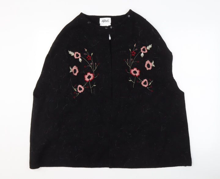 Afibel Women's Black Cape, Size 10/12, Embroidered Floral