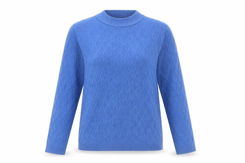 Front view of Honor Millburn Women's Blue High Neck Jumper, size 10-12
