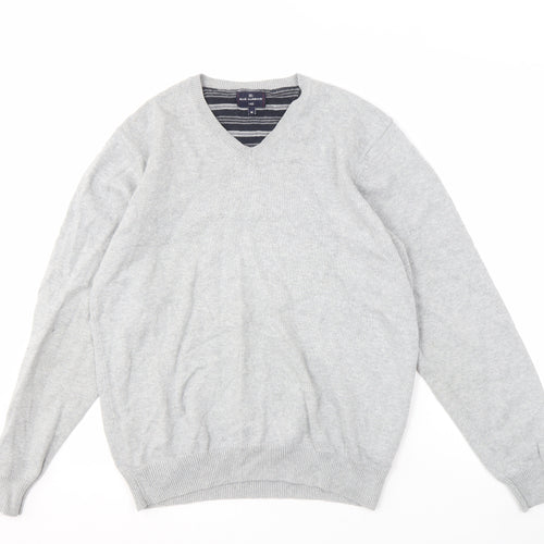 Marks and Spencer Men’s Grey V-Neck Cotton Pullover Jumper