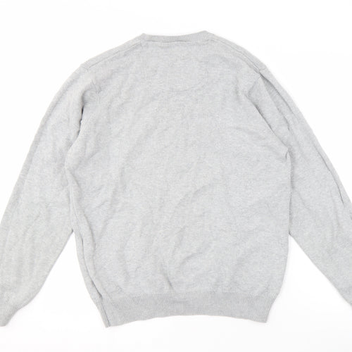 Marks and Spencer Men’s Grey V-Neck Cotton Pullover Jumper