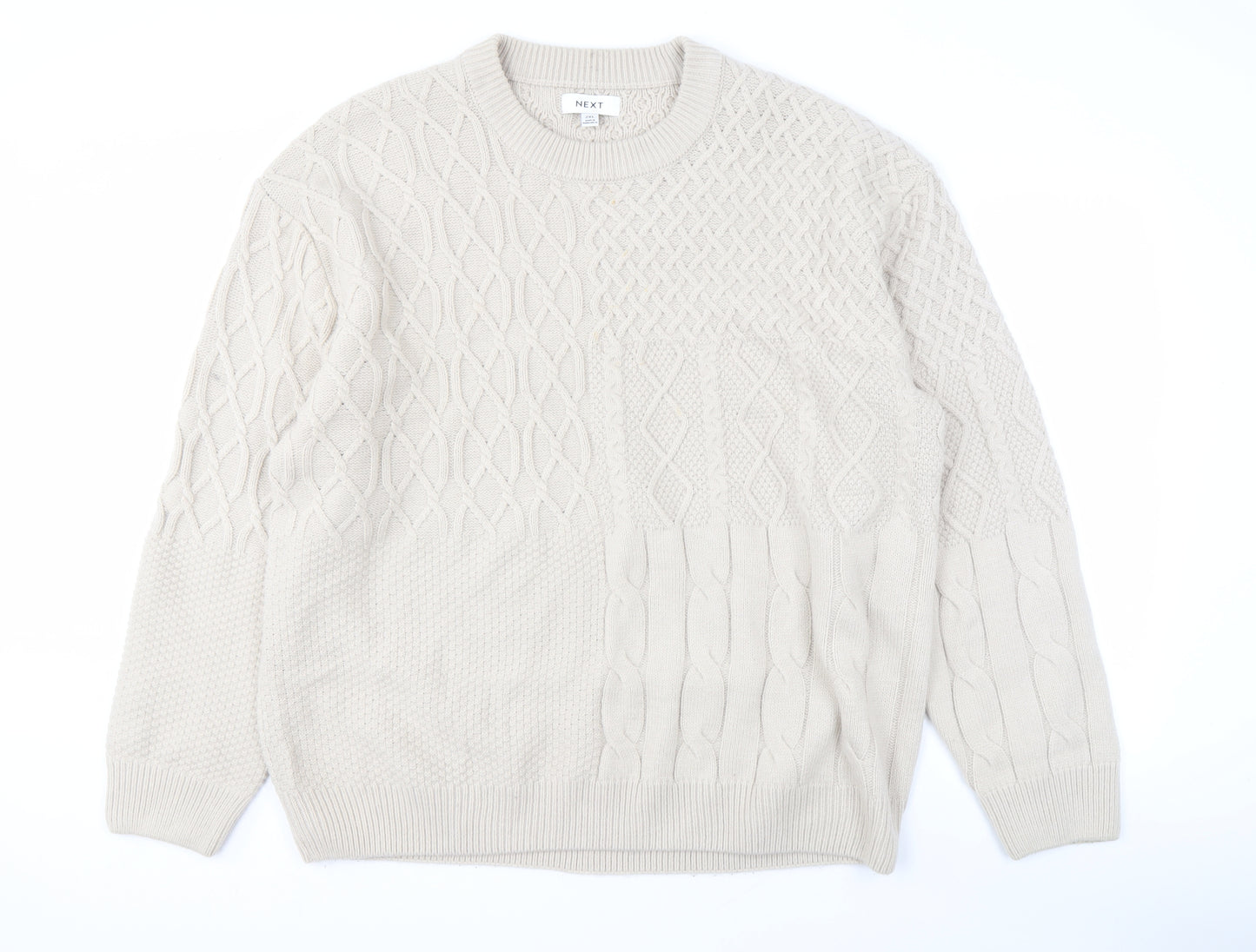 Next Men's Beige 2XL Cable-Knit Pullover Jumper
