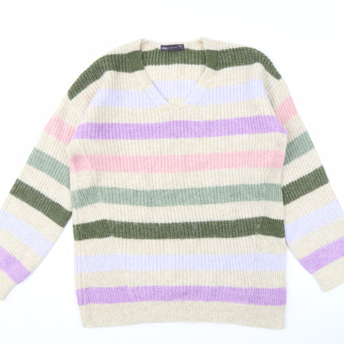 Marks and Spencer Women's Multicoloured V-Neck Jumper M