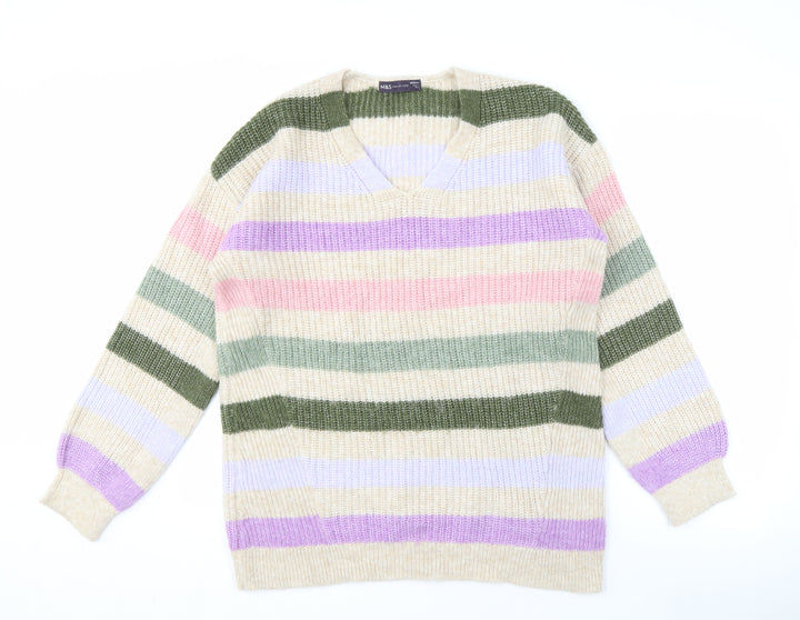 Marks and Spencer Women's Multicoloured V-Neck Jumper M