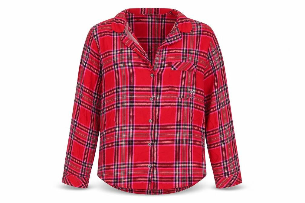 Front view of Victoria's Secret Women's Red Plaid Pyjama Top M