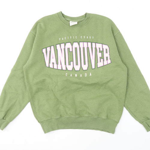 Pull & Bear Unisex Green Logo Pullover Sweatshirt XS