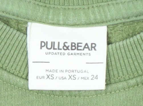 Pull & Bear Unisex Green Logo Pullover Sweatshirt XS