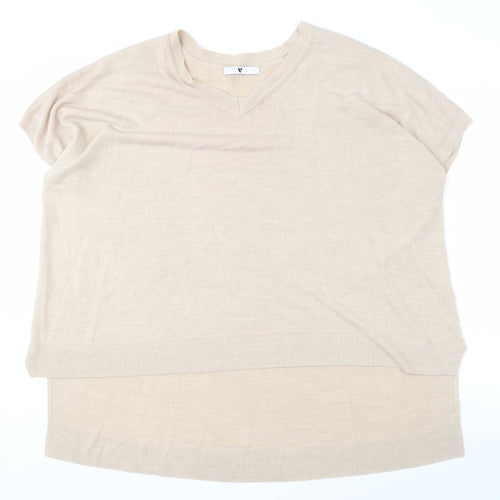 Very Women's Beige Cotton Pullover Jumper V-Neck Size 16-18
