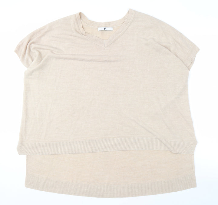 Very Women's Beige Cotton Pullover Jumper V-Neck Size 16-18
