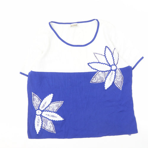 Roman Women's XL Blue White Embroidered Blouse