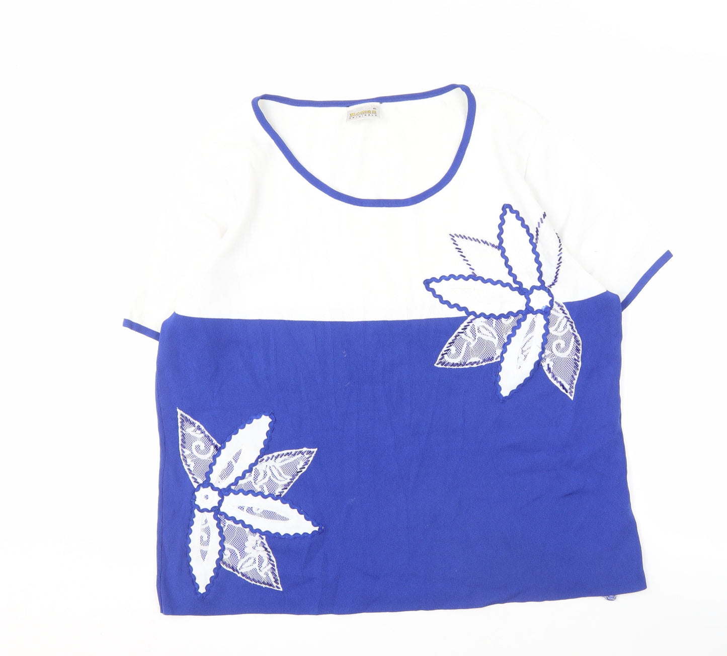 Roman Women's XL Blue White Embroidered Blouse