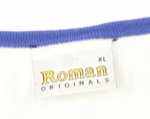 Roman Women's XL Blue White Embroidered Blouse