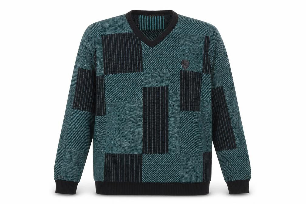 Front view of Ozoo Men's Green V-Neck jumper, size S