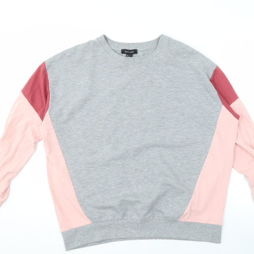 New Look Women's Grey Pink Colourblock Pullover Sweatshirt S