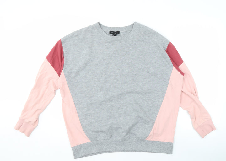 New Look Women's Grey Pink Colourblock Pullover Sweatshirt S