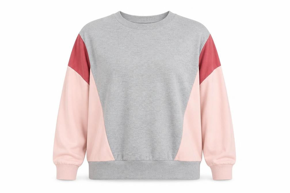Front view of New Look Women's Grey Pink Colourblock Pullover Sweatshirt S