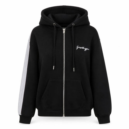 Front view of Justhype Women's Black Full Zip Hoodie, size 4