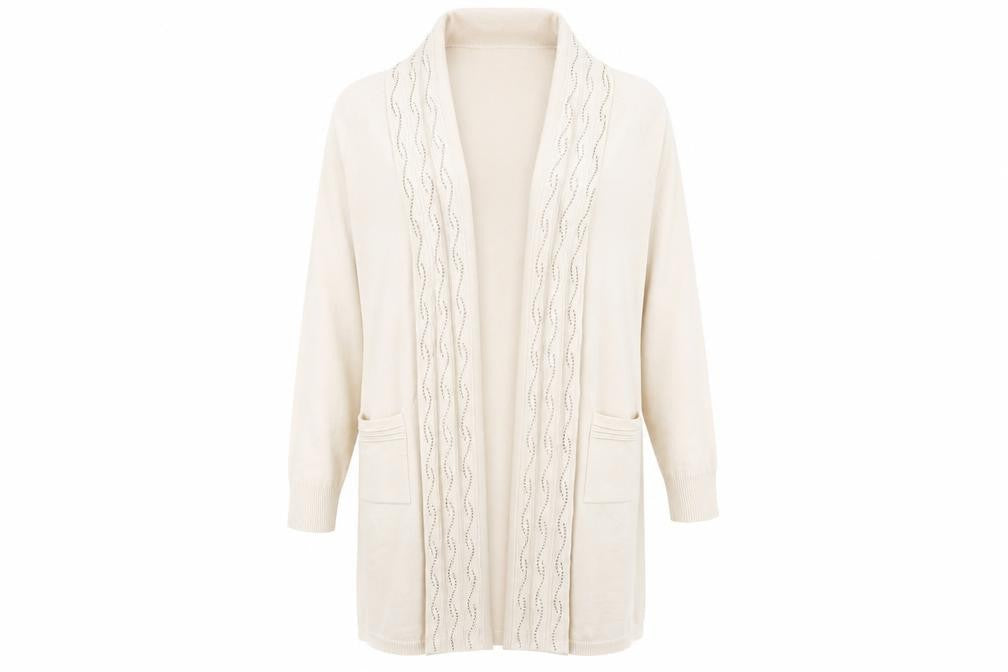 Front view of Reflect Women's Beige L/XL Cardigan with Pockets