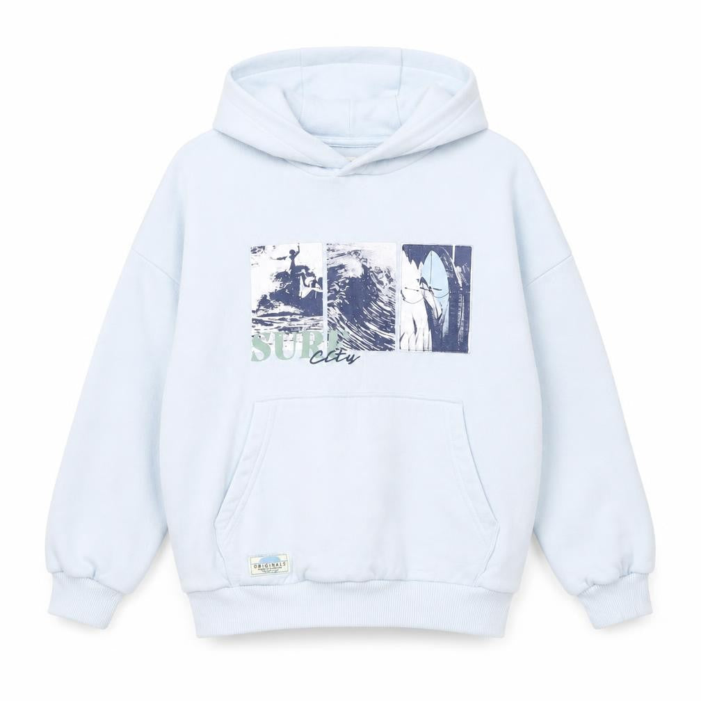Front view of Marks & Spencer boys’ blue surf pullover hoodie, size 8, years