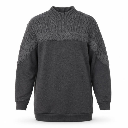 Front view of River Island Men's Grey High Neck Cable-Knit Jumper M
