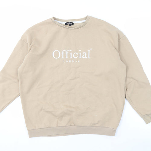 Boohoo Women's Beige Logo Sweatshirt XS Pullover Casual