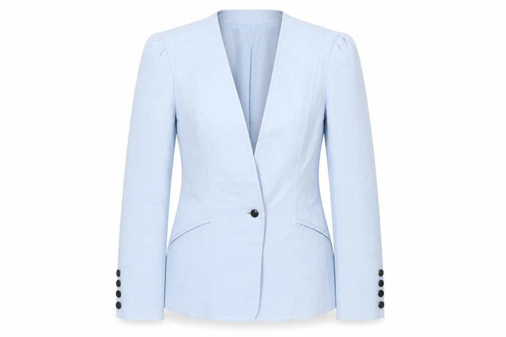 Front view of Windsmoor Women's Blue Suit Jacket, size 10, Modal Blend