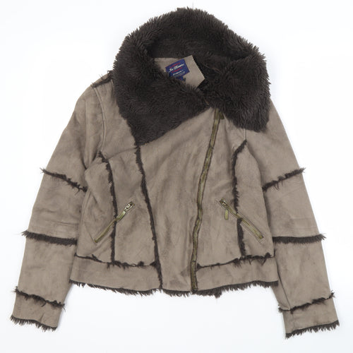 Joe Browns Women's Brown Faux Fur Biker Jacket Size 12