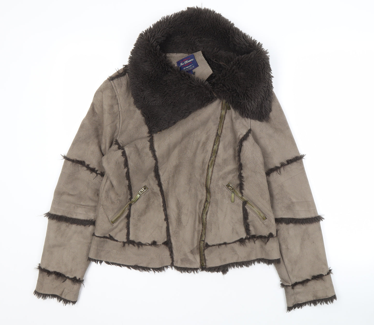 Joe Browns Women's Brown Faux Fur Biker Jacket Size 12