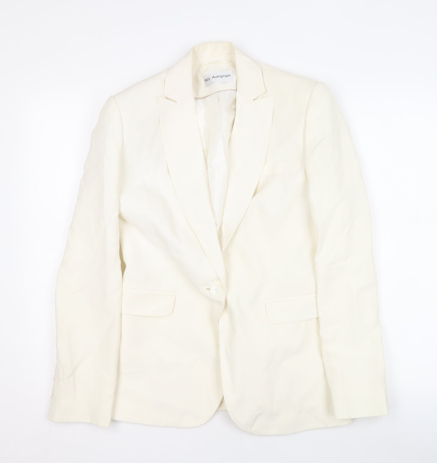 Marks and Spencer Women's White Silk Linen Blazer, Size 8