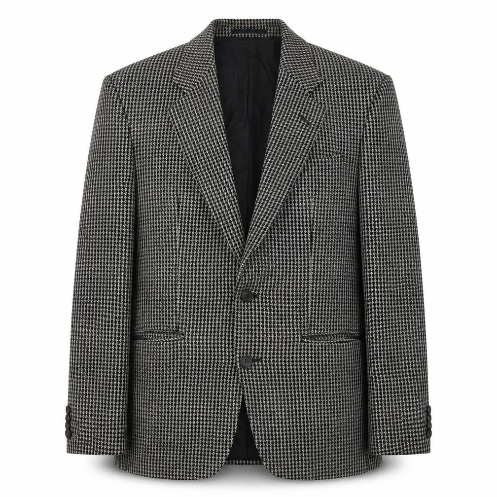 Front view of St Michael Men's Grey 36R Check Wool Blazer