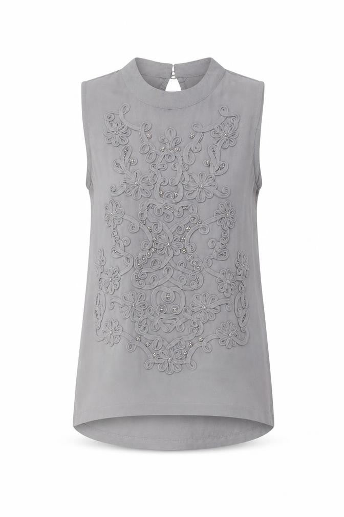 Front view of Next Women's Grey Sleeveless High Neck Top UK 8