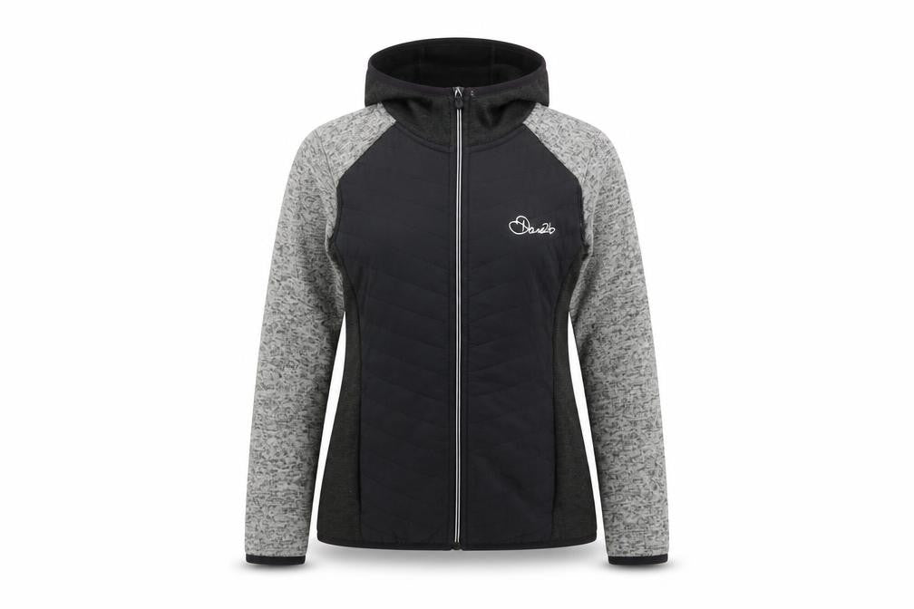 Front view of Dare 2b Women’s Black Grey Hooded Jacket, size UK 8