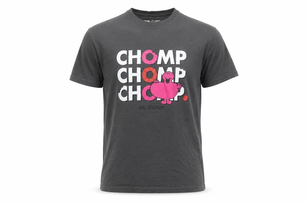 Front view of Comic Relief Grey Mr. Greedy T-Shirt XS Men Graphic