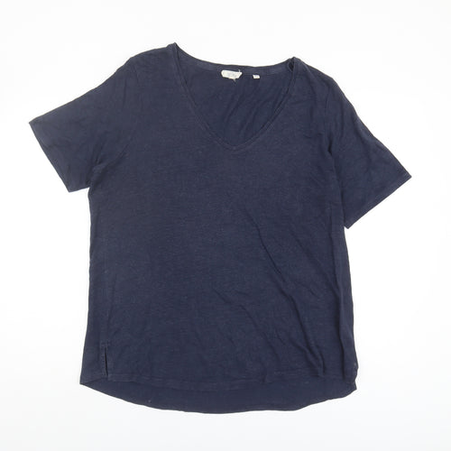 Fat Face Women's Navy Linen V-Neck T-Shirt, Size 18