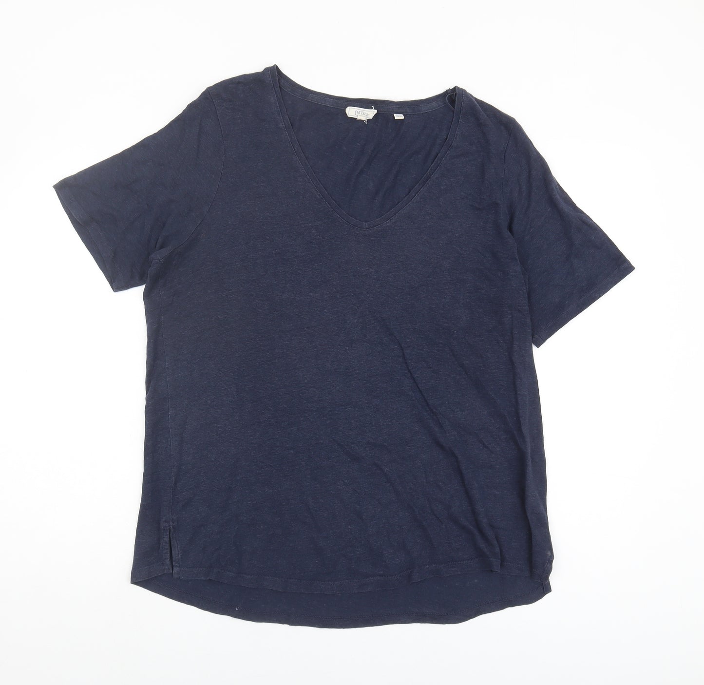 Fat Face Women's Navy Linen V-Neck T-Shirt, Size 18