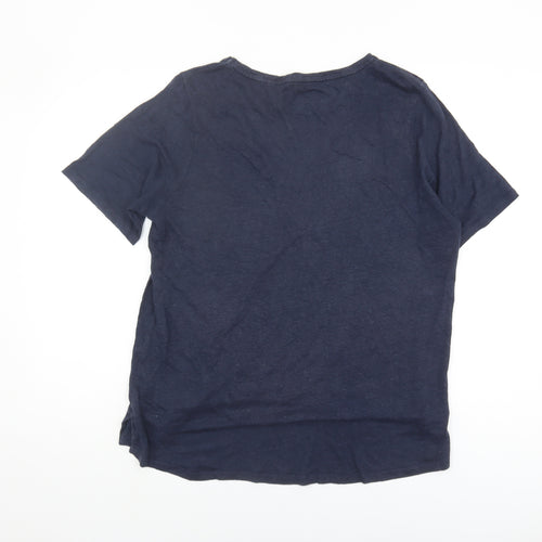 Fat Face Women's Navy Linen V-Neck T-Shirt, Size 18