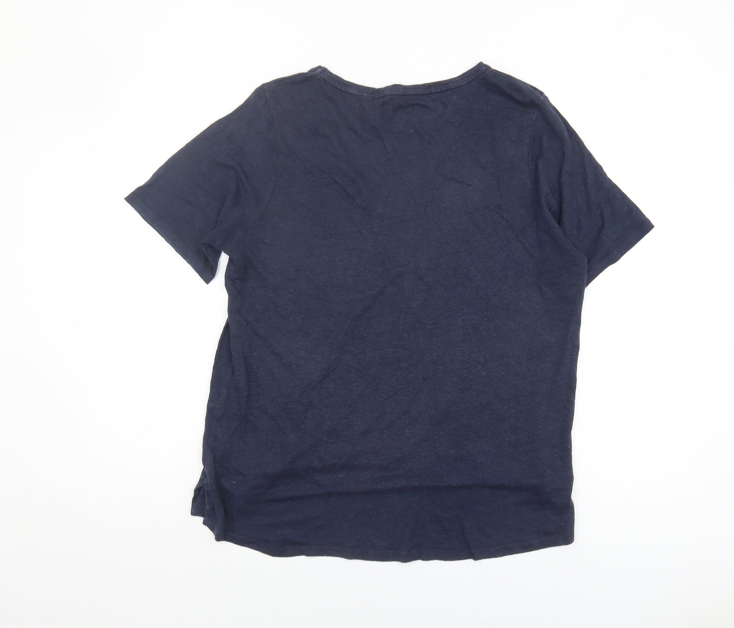 Fat Face Women's Navy Linen V-Neck T-Shirt, Size 18