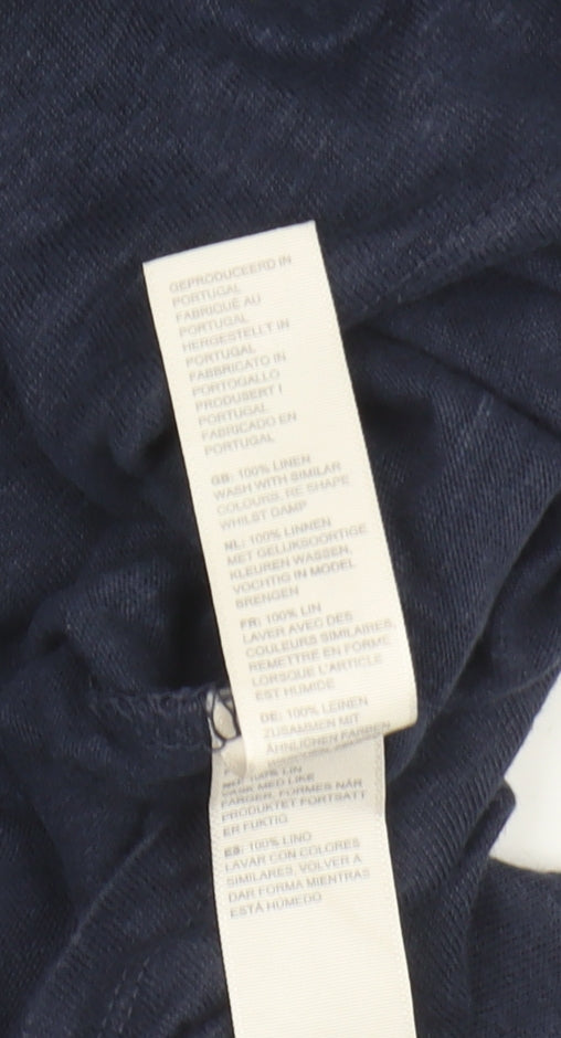 Fat Face Women's Navy Linen V-Neck T-Shirt, Size 18