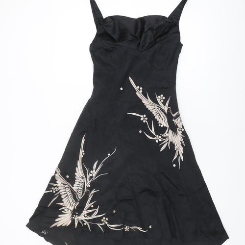 Karen Millen Black Silk Embroidered Cocktail Dress UK 10