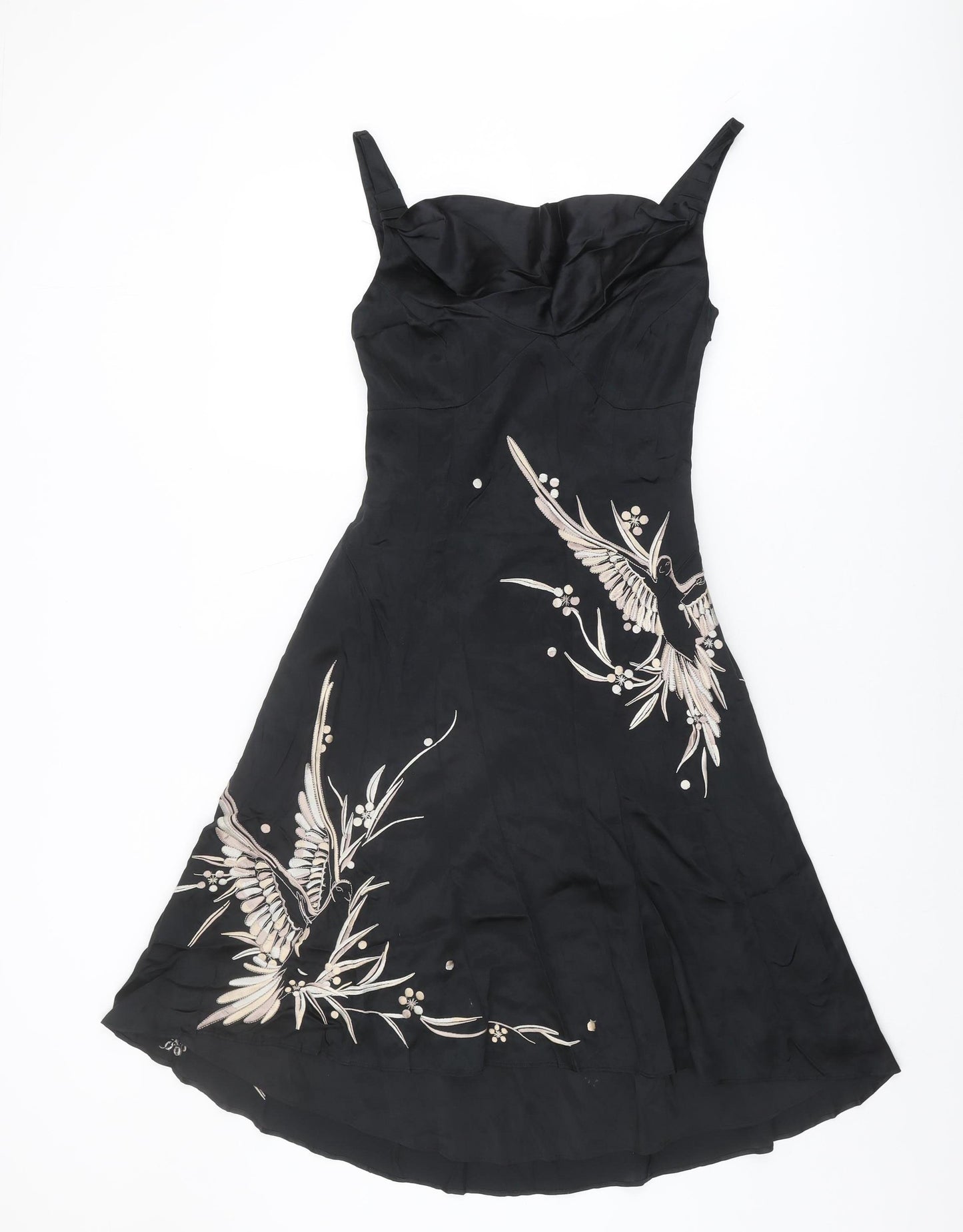 Karen Millen Black Silk Embroidered Cocktail Dress UK 10