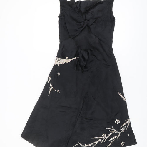 Karen Millen Black Silk Embroidered Cocktail Dress UK 10