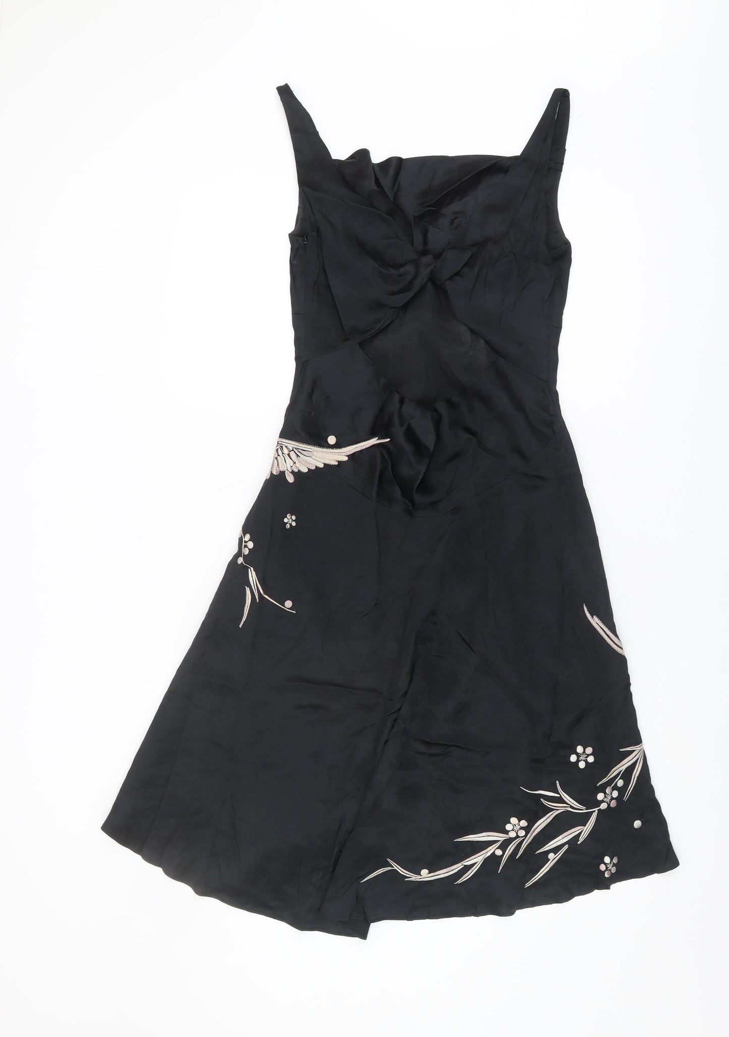 Karen Millen Black Silk Embroidered Cocktail Dress UK 10